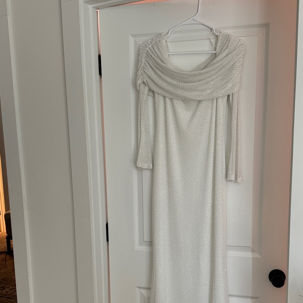 Fashion Nova Ivory Long Sleeve Draped Gown